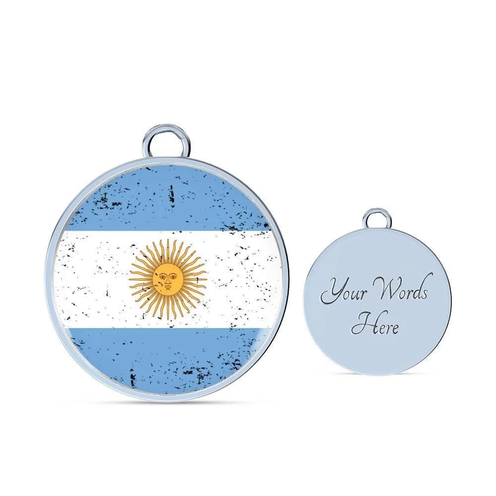 Argentina Flag Personalized Engraved Silver Circle Bangle Bracelet Custom N